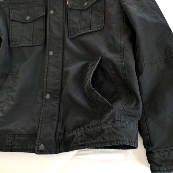 LEVIS Jacket Men's S Black Denim Trucker Mock Neck Snap Pockets Casual Biker - Picture 7 of 14